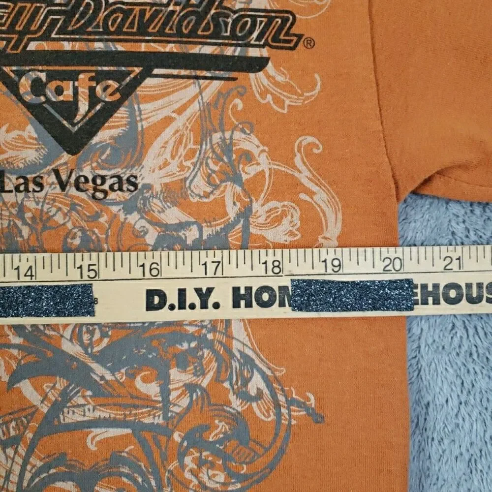 Harley Davidson T Shirt Short Sleeve Las Vegas Cafe Orange Biker Men's Sz L